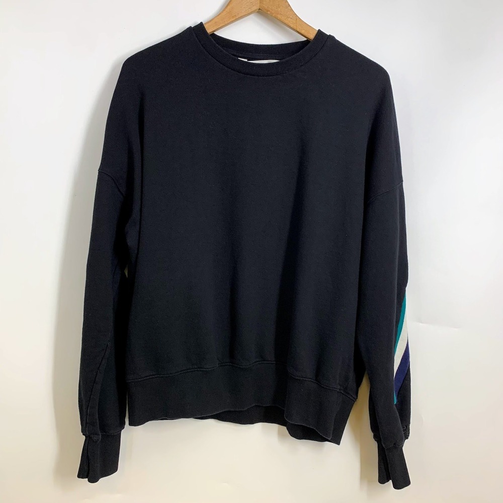 Eleven Paris Men's Crew Neck  Sweatshirt Striped Sleeve Detail Crewneck‎ Size L